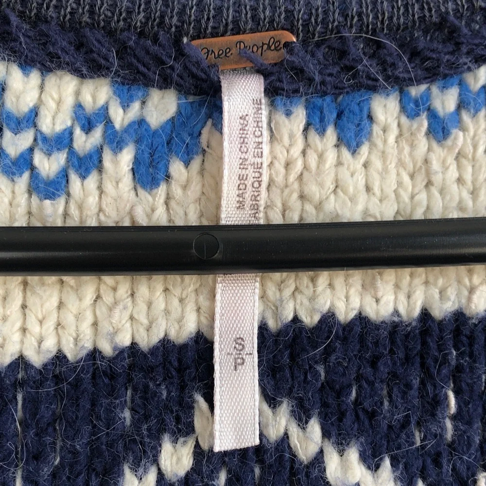 Free People Navy & Cream Patterned Sweater